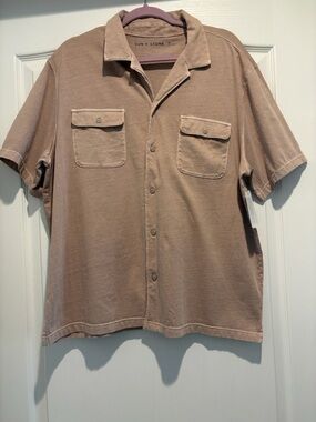 Sun + Stone Men's Short Sleeve Button-Up Camp Shirt in Taupe Brown